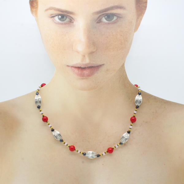 COLLANA CON OLIVE RIGATE MURANO ROSSO