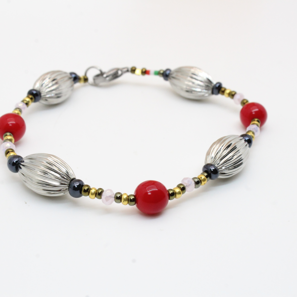 BRACCIALE CON OLIVE RIGATE MURANO ROSSO