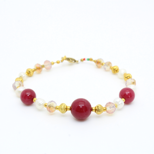 BRACCIALE BOULE DIASPRO ROSSO PERLE COLTIVATE