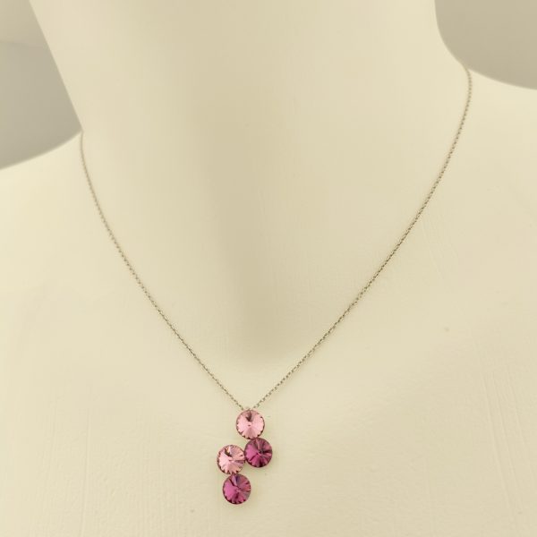 COLLANA 4 CASTONI ROSA ARGENTO RODIATO